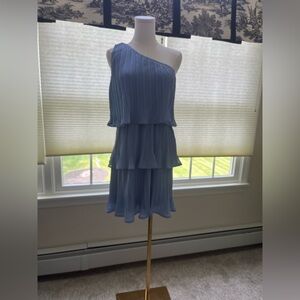 Blue One-Shoulder Ruffled Tiered Sundress